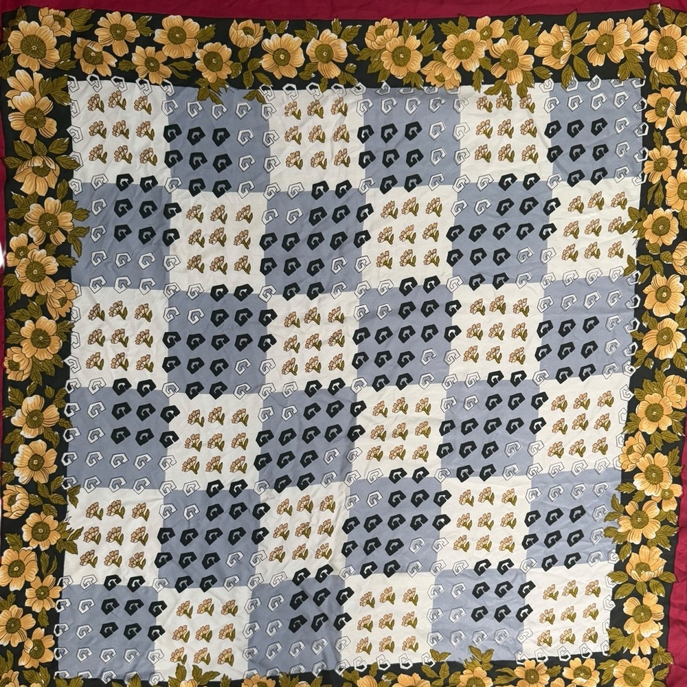 100% Silk Geometric Pattern Scarf Vintage